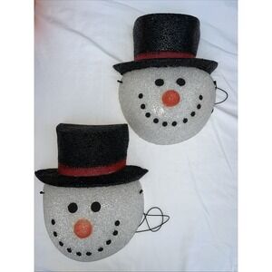2 Melted Plastic Popcorn Snowman Christmas Lamp Post Porch Light Covers Melted